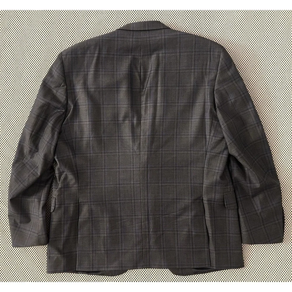 Peter Millar Sport Coat Blazer 48R 2 Button Double Vented Grey Blue Tartan Plaid